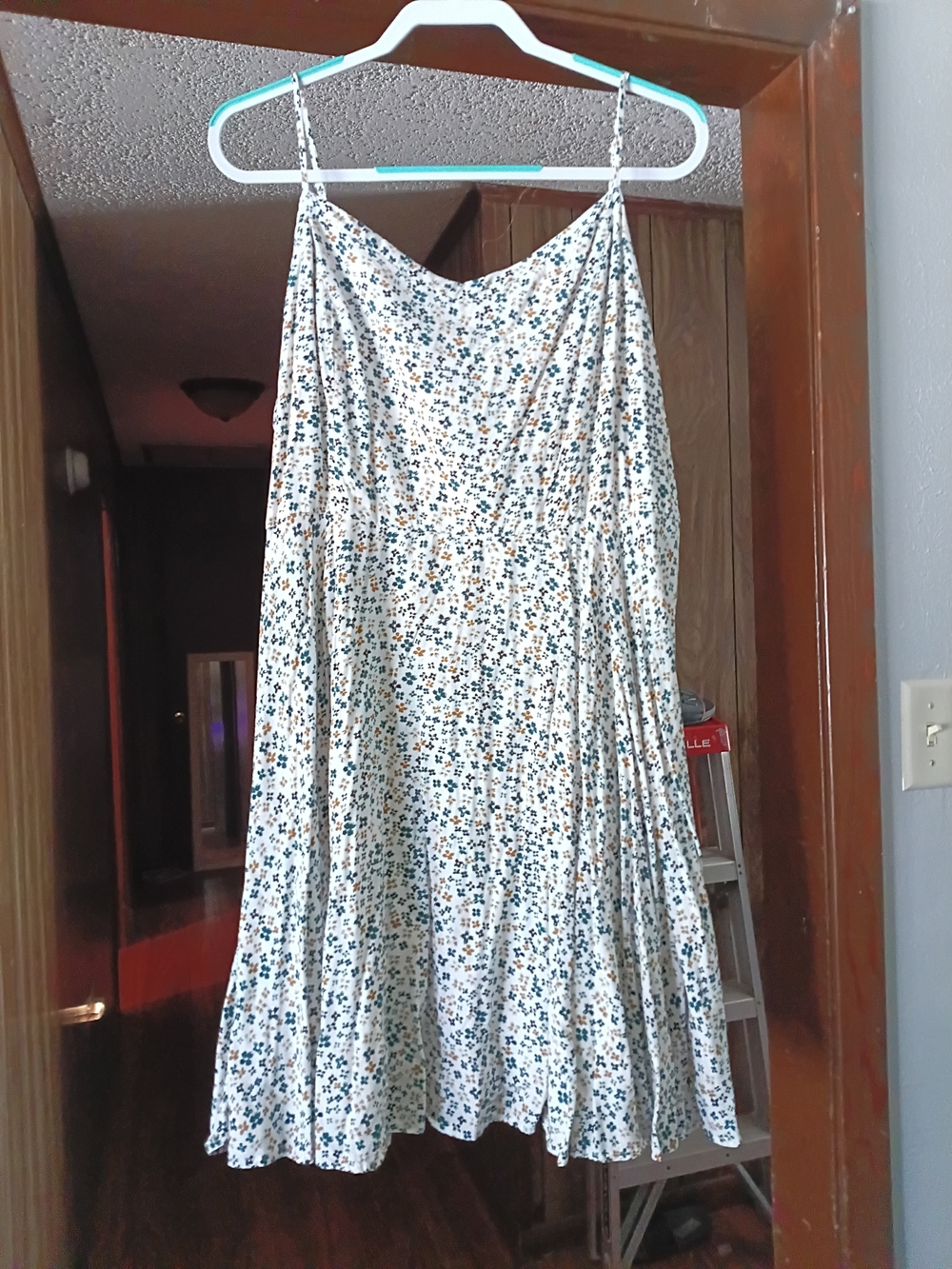 Old Navy White Spaghetti Strap Dress with Blue and Mustard Floral Print